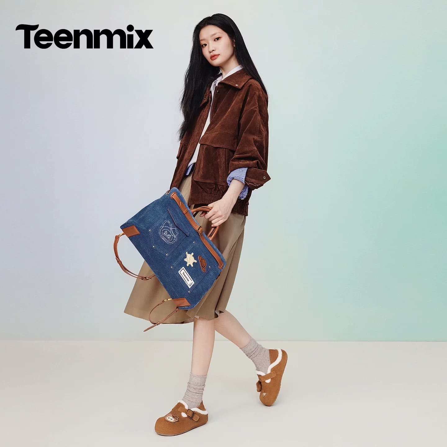 天美意GISMOW联名大容量文件包女多用牛仔蓝斜挎手提包2026秋新款 - 缩略图5