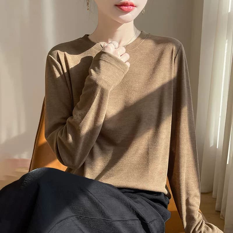 莱赛尔天丝短袖T恤女26春夏薄款圆领针织毛衣宽松长袖打底衫上衣 - 缩略图4