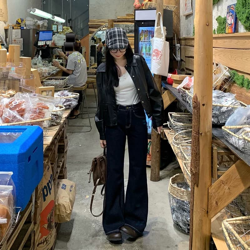 艾恩晟 25年秋冬新款牛仔裤女微喇叭 深蓝色弹性窄版修身显瘦 - 缩略图4