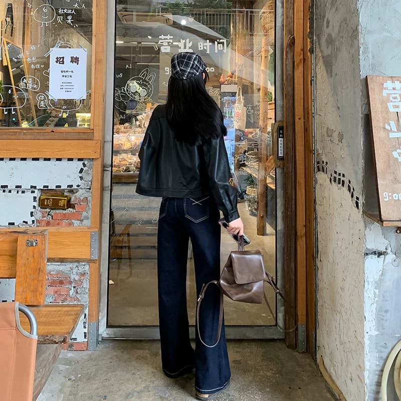 艾恩晟 25年秋冬新款牛仔裤女微喇叭 深蓝色弹性窄版修身显瘦 - 缩略图2