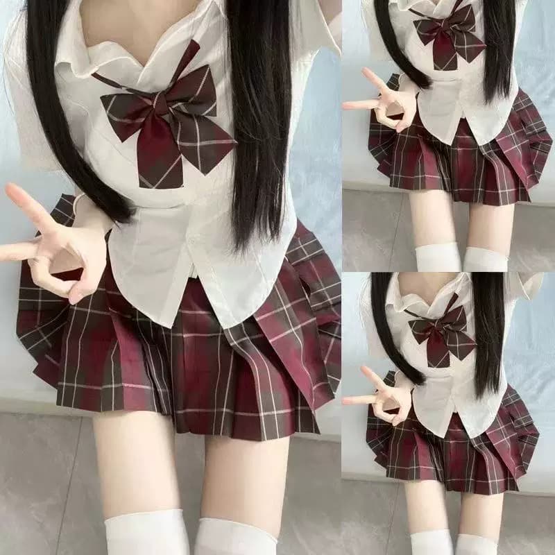 新款jk红色半身裙制服裙JK日系校供感学院风百褶裙女夏季短裙裙新 - 缩略图3