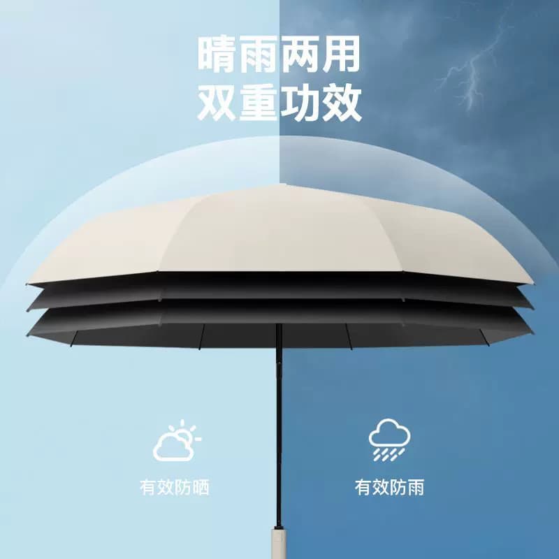 自动双龙骨伞晴雨两用女遮阳伞男士折叠伞加固开收伞结实轻便黑色 - 缩略图2