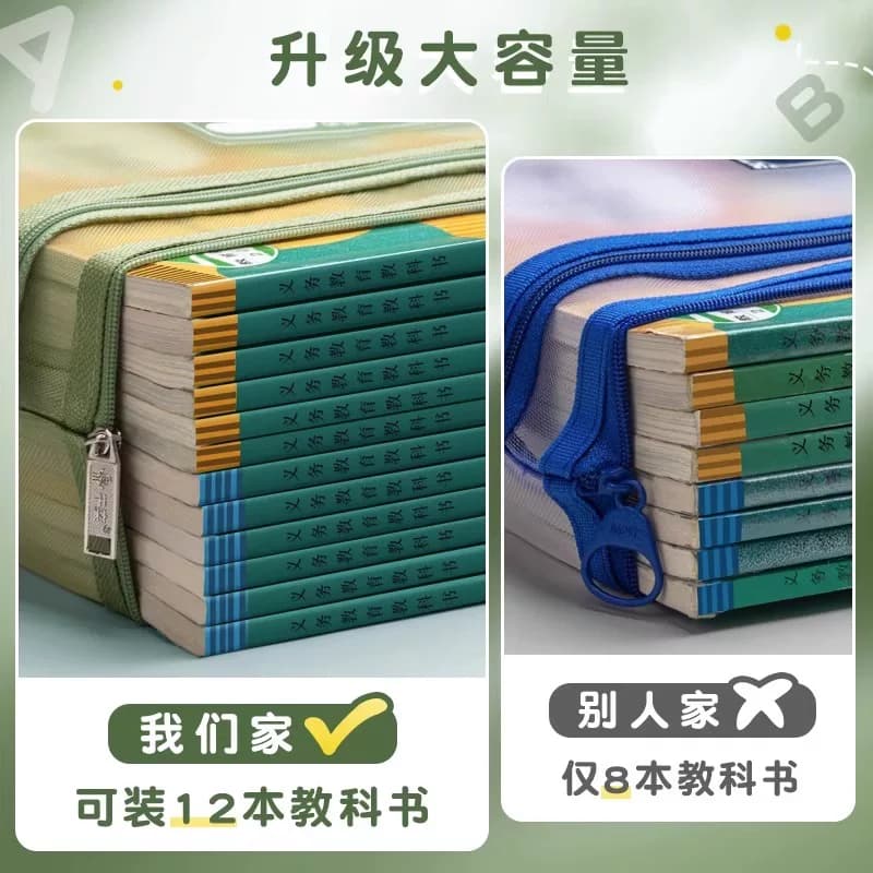 双层学科科目分类文件袋透明拉链式收纳书包手提学生补习拎书补课考试专用初中小学生作业男女孩儿童试卷袋子 - 缩略图4