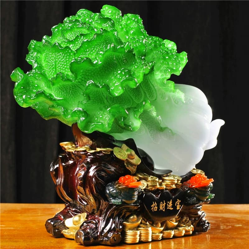 玉白菜摆件招财大号金蟾客厅玄关电视酒柜店铺工艺装饰品开业礼品 - 缩略图2