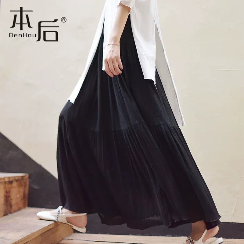 18577棉麻半身裙夏女文艺气质a字裙亚麻民族风大摆长裙休闲中长款 - 缩略图2