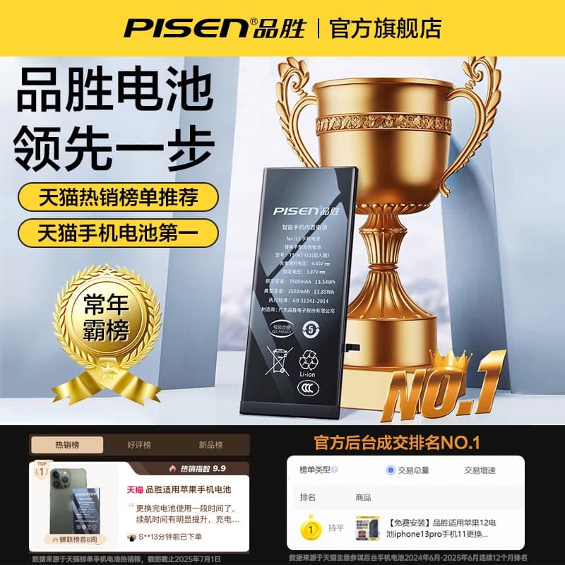 3C认证【免费安装】品胜适用苹果12电池iphone13pro手机11/14更换8P/7plus/6sp/xr/xs max电板se3服务15mini - 缩略图4