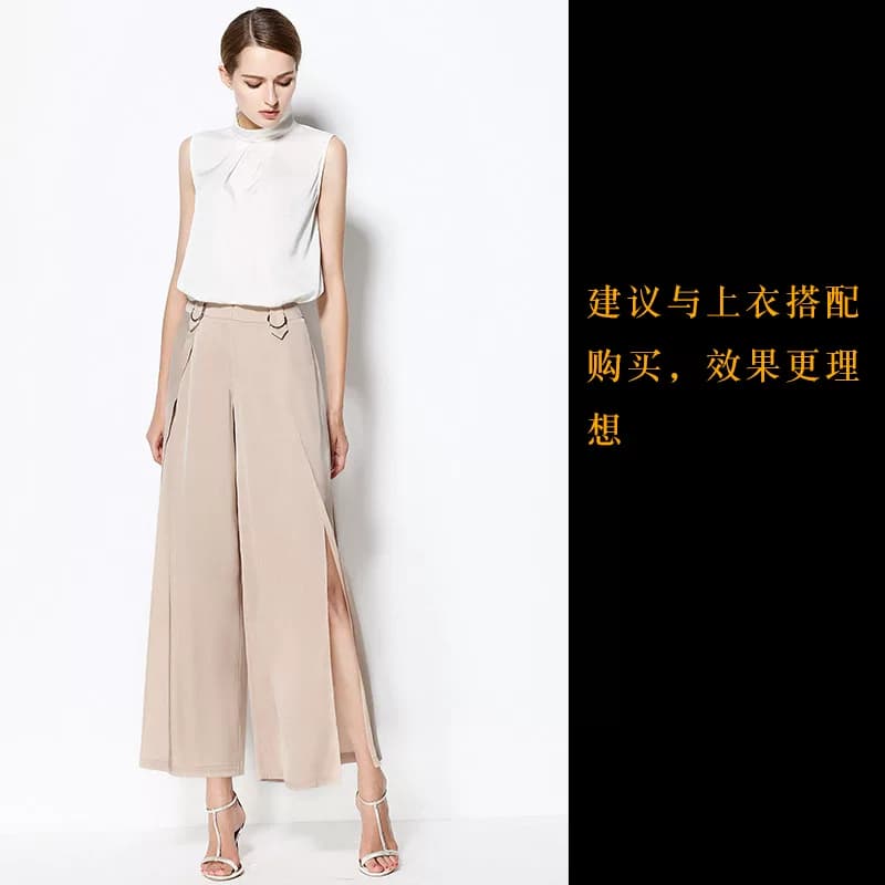 拓美2026夏装新款重磅真丝休闲裤女 高开衩阔腿九分裤桑蚕丝裙裤 - 缩略图3