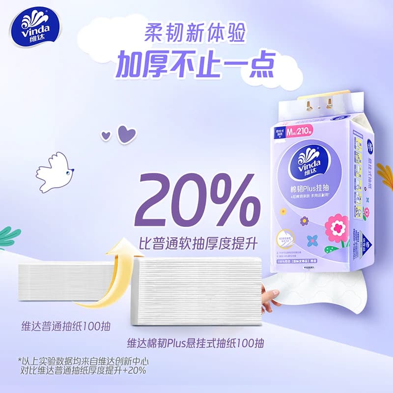 【下拉详情享补贴】维达棉韧Plus挂抽4层悬挂式抽纸多规格可选 - 缩略图3