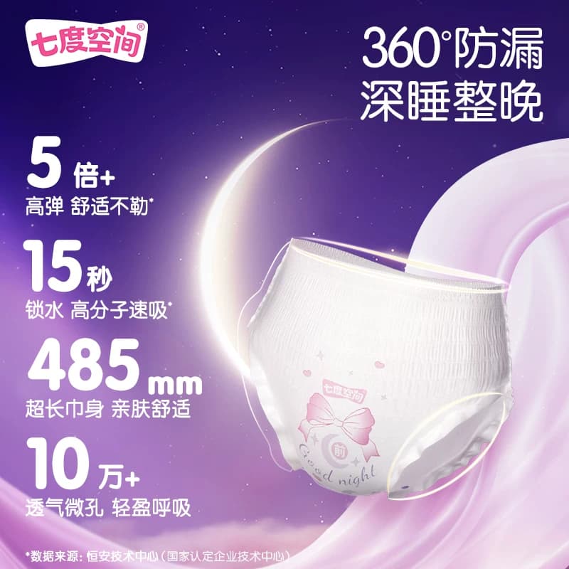 【新国标认证】七度空间夜用裤型卫生巾超薄大码防漏安心裤萌睡裤 - 缩略图2