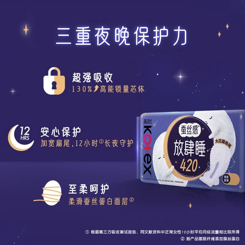 【下拉享优惠】高洁丝夜用蚕丝感放肆睡卫生巾姨妈巾420mm - 缩略图3
