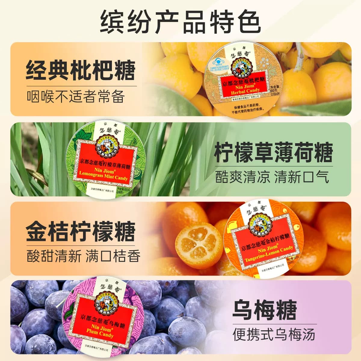 【详情领补贴】京都念慈菴枇杷金桔润喉糖零食教师节送老师护嗓子 - 缩略图2