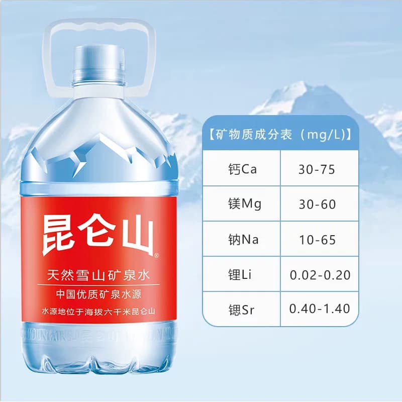 昆仑山饮用天然雪山矿泉水5Lx2瓶*2箱弱碱性品质好水 - 缩略图4