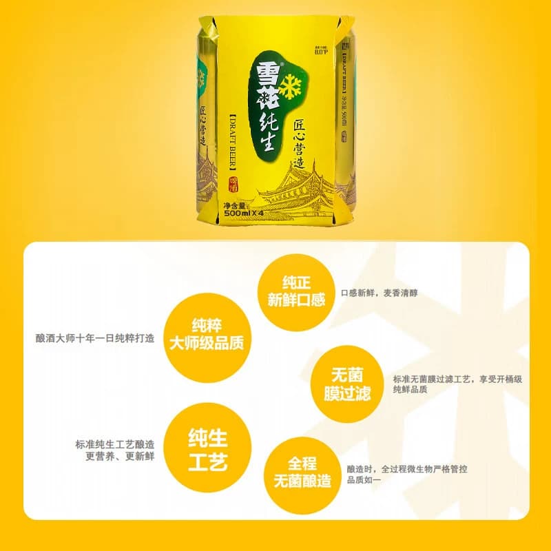 雪花啤酒纯生8度500ml*4听经典拉格啤酒【纯生工艺酿造】 - 缩略图3