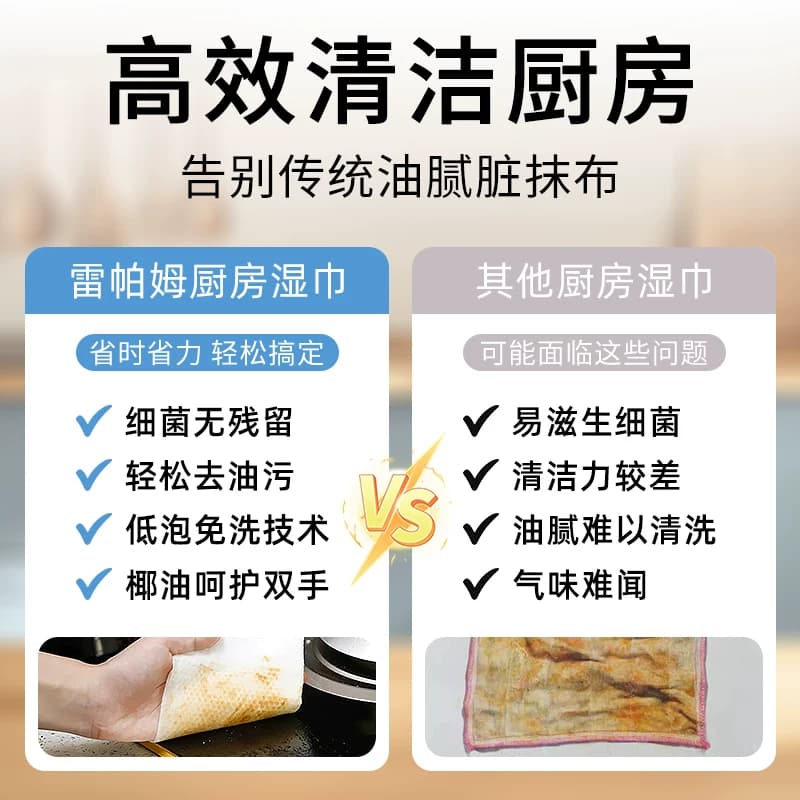 Repharm厨房清洁湿巾除油去油一次性抹布厨房湿巾纸加大加厚90抽 - 缩略图3