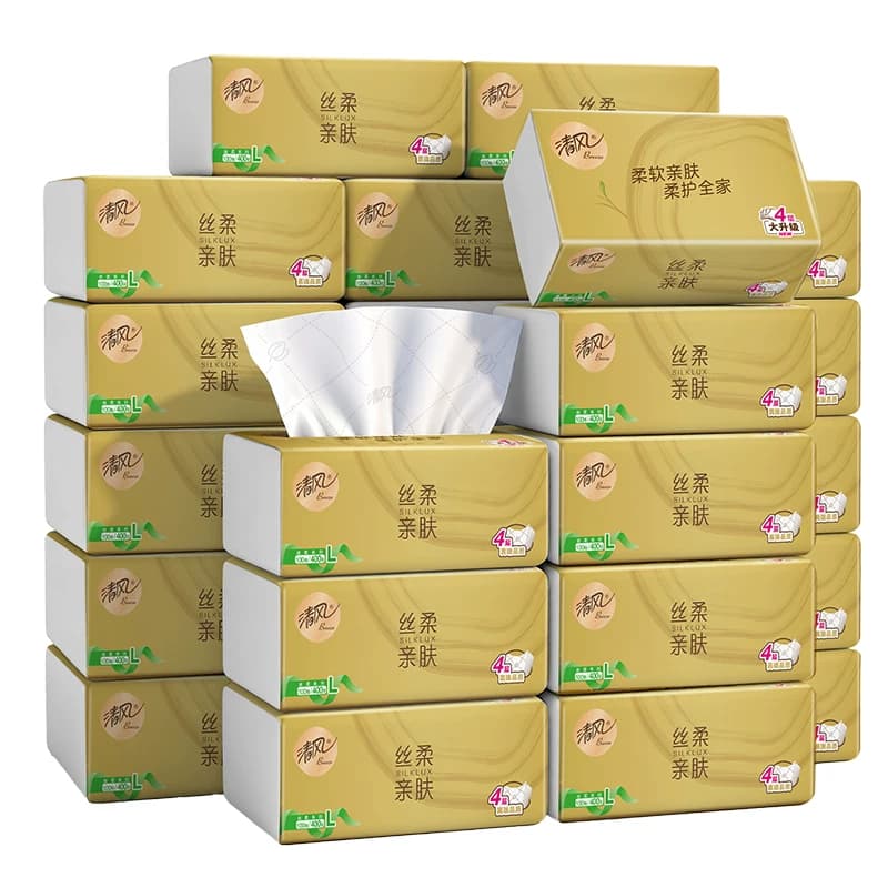 【下拉享优惠】清风抽纸丝柔金装4层面巾纸巾卫生纸家庭家用整箱 - 缩略图2
