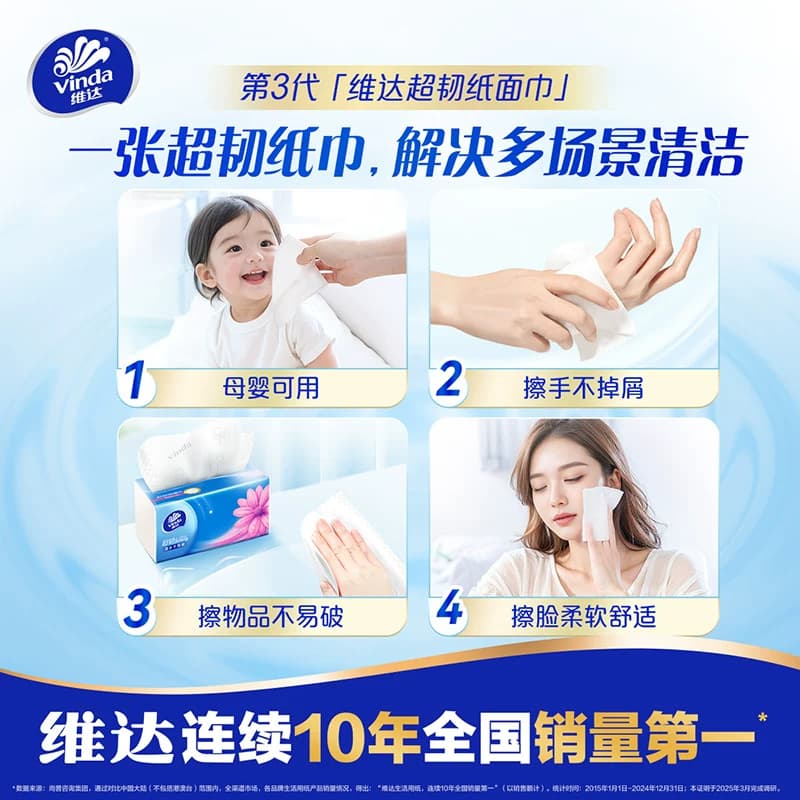 【下拉详情享补贴价】维达超韧抽纸3层150抽40包S码纸巾新旧交替 - 缩略图4