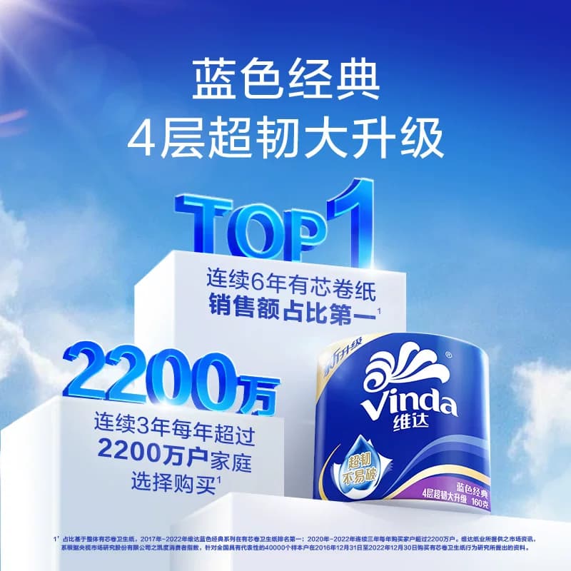 【下拉详情享补贴价】维达蓝色经典有芯卷纸4层160克20卷家用卷纸 - 缩略图3