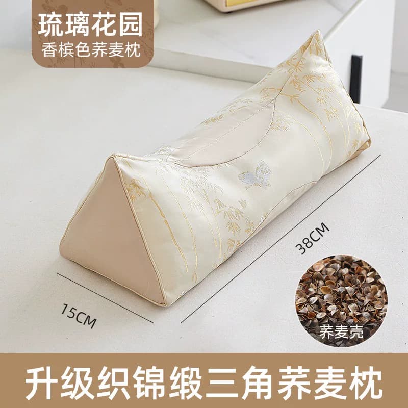 荞麦三角枕护颈椎睡眠花草枕织锦缎新中式亲肤养脖家用荞麦枕 - 缩略图5