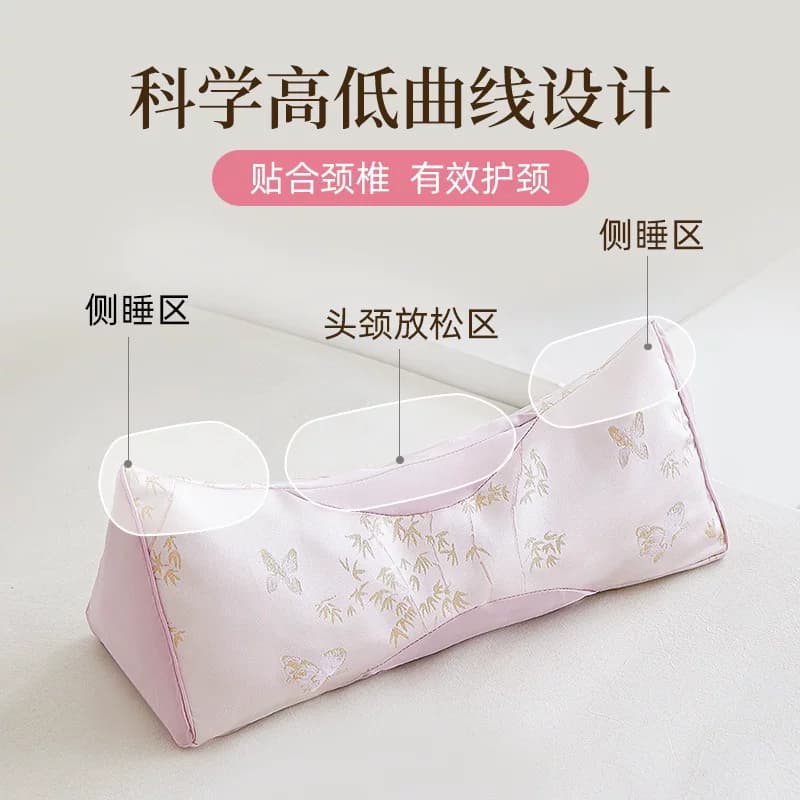 荞麦三角枕护颈椎睡眠花草枕织锦缎新中式亲肤养脖家用荞麦枕 - 缩略图3