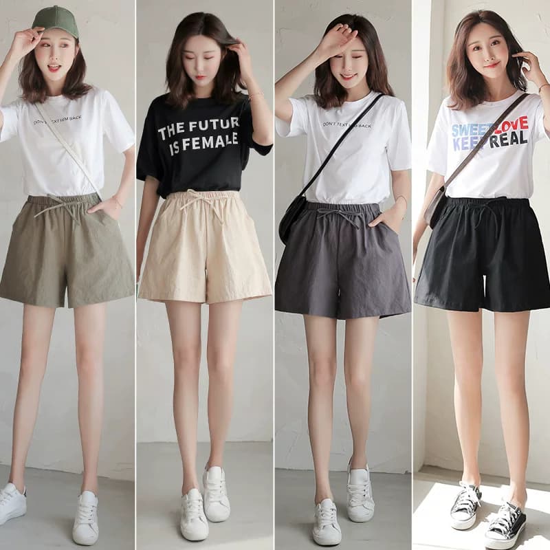 棉麻短裤女夏季a字外穿阔腿裤大码运动三分裤跨境高腰宽松休闲裤 - 缩略图2