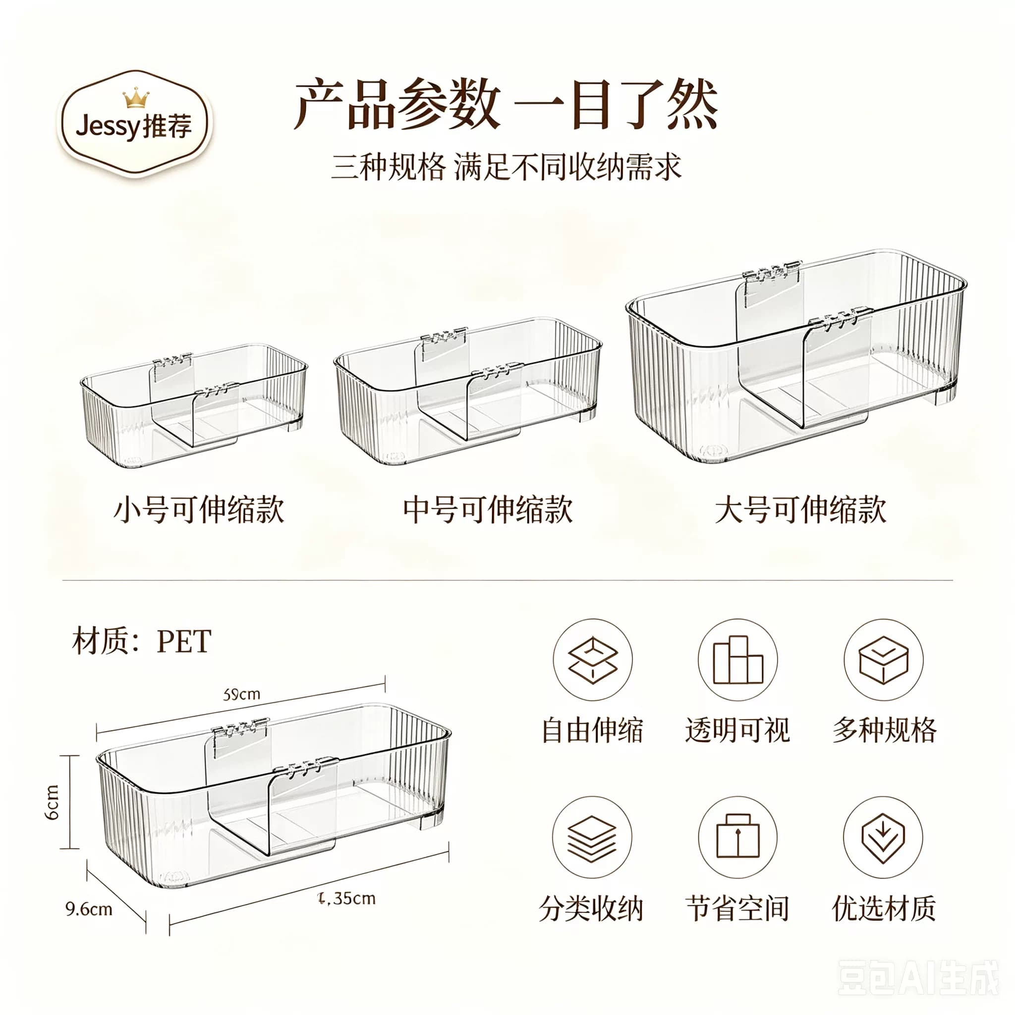 可伸缩厨房抽屉餐具收纳盒橱柜分格筷勺刀叉整理盒 透明PET材质 - 缩略图5