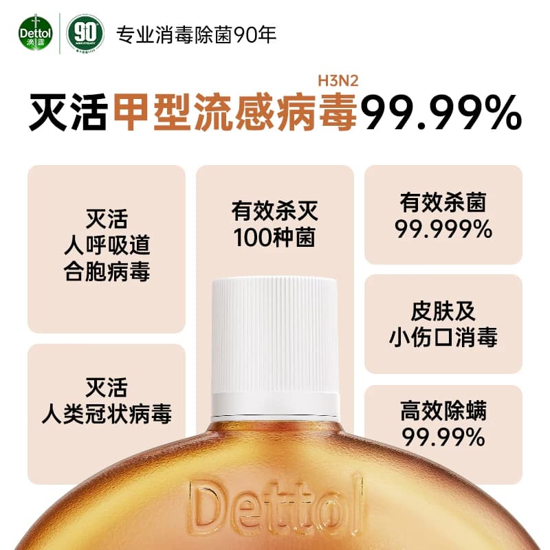 Dettol/滴露家居衣物皮肤消毒液//杀菌消毒除螨/99.99%灭活hpv16* - 缩略图2