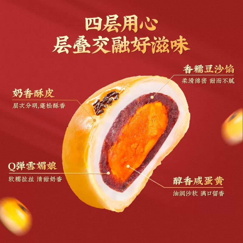 三只松鼠红豆味蛋黄酥雪媚娘麻薯营养早餐零食休闲食品中式糕点 - 缩略图3