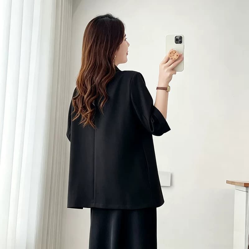 2026夏季五分袖西装外套女宽松显瘦气质西服上衣微胖mm200斤薄款 - 缩略图3