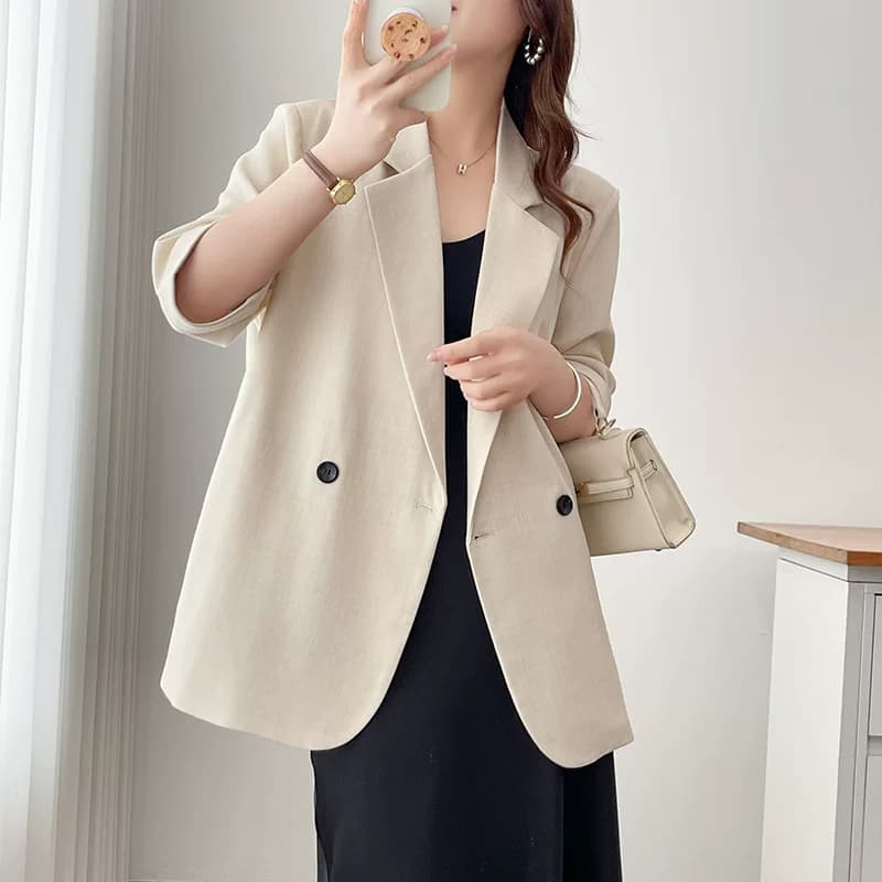 2026夏季五分袖西装外套女宽松显瘦气质西服上衣微胖mm200斤薄款 - 缩略图2