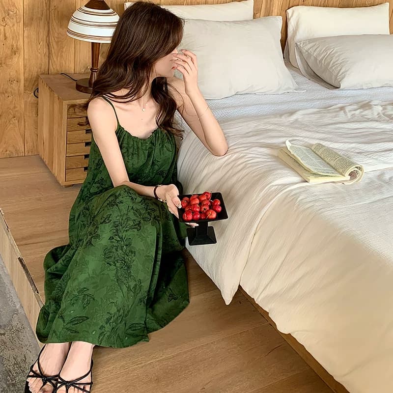 显瘦显高自带胸垫吊带长裙女到脚踝长裙棉绸睡裙可外穿夏季凉快 - 缩略图3