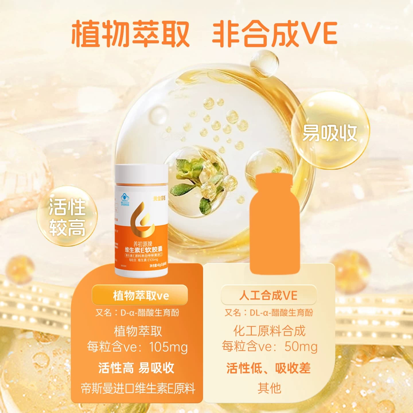 黄金搭档维生素E软胶囊ve维e官方旗舰店正品面部外涂脸部油搭VC片 - 缩略图5