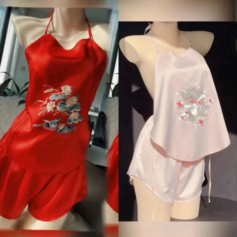 买一送一苏绣刺绣鸳鸯冰丝复古风肚兜性感内衣夏天睡衣女吊带套装 - 缩略图5