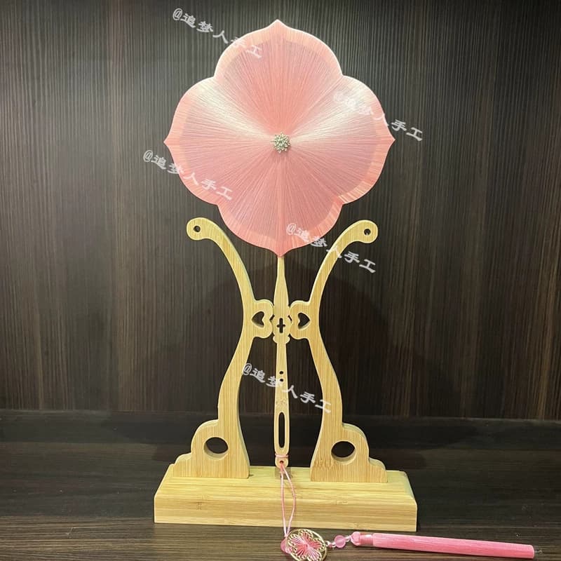 国潮古风四叶花自制蚕丝扇桑蚕手工非遗团扇DIY完整材料包青绿色 - 缩略图4
