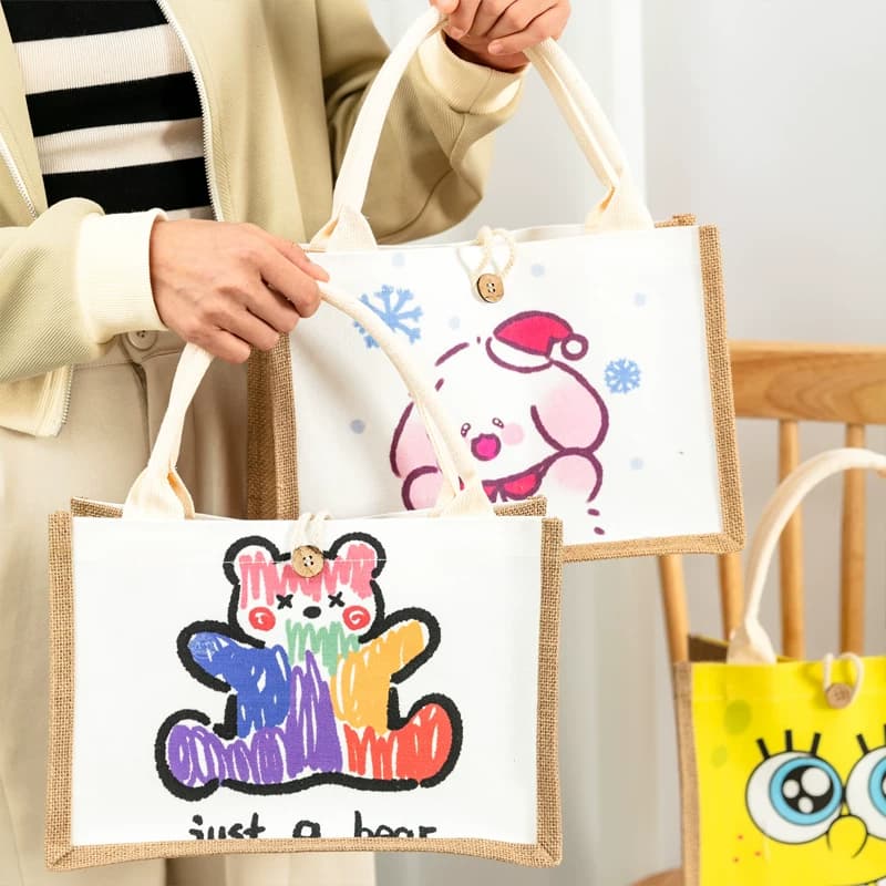 亚麻手提袋女时尚外出定制伴手礼礼品上班通勤饭盒麻布袋子帆布包 - 缩略图4