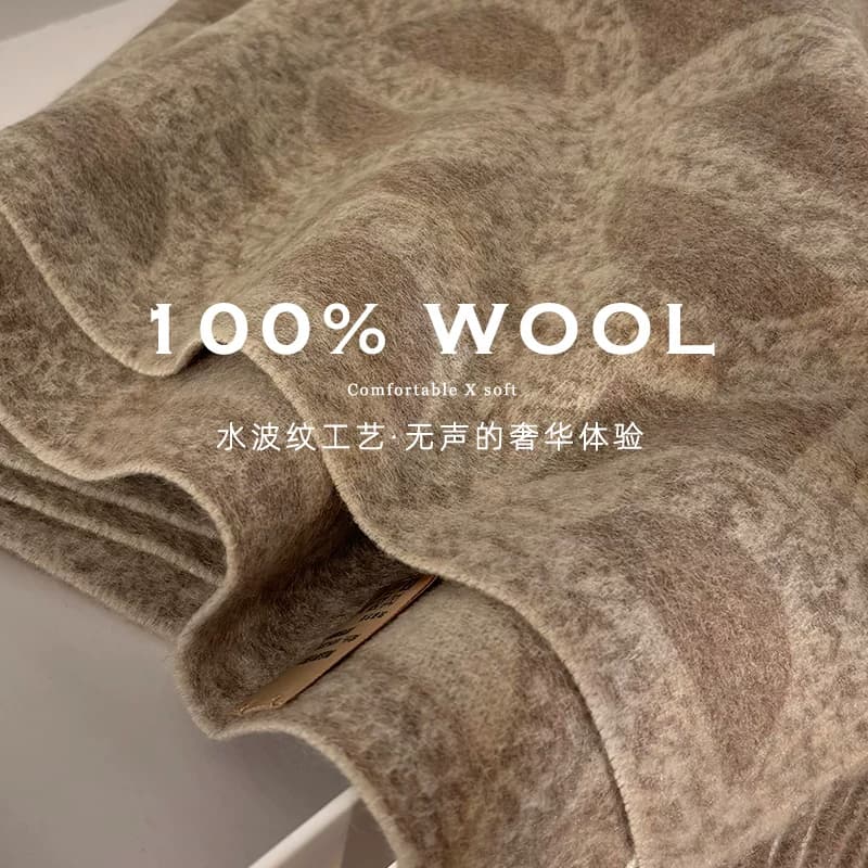 奢贵澳洲WOOL！100%羊毛围巾女冬季多功能双面提花水波纹围脖披肩 - 缩略图4
