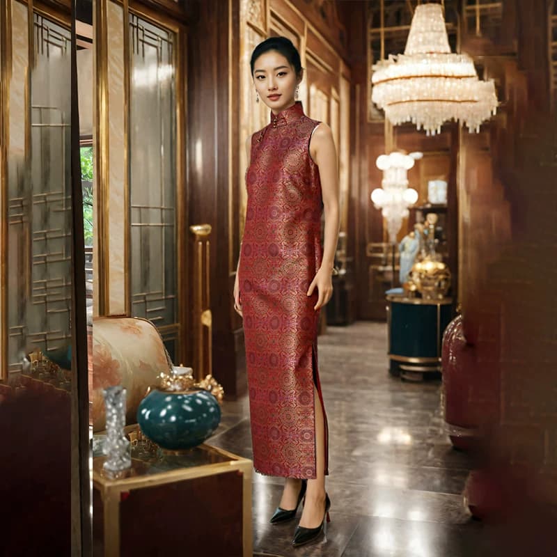 上久楷八达晕名家宋锦旗袍桑蚕丝真丝布料旗袍裙定做中式衣服裁缝 - 缩略图3