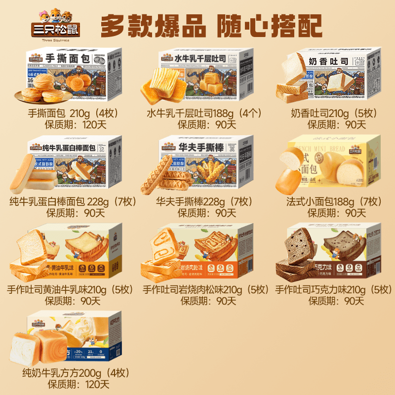 【19.9元任选3盒】三只松鼠吐司面包糕点点心营养早餐饱腹整箱 - 缩略图2
