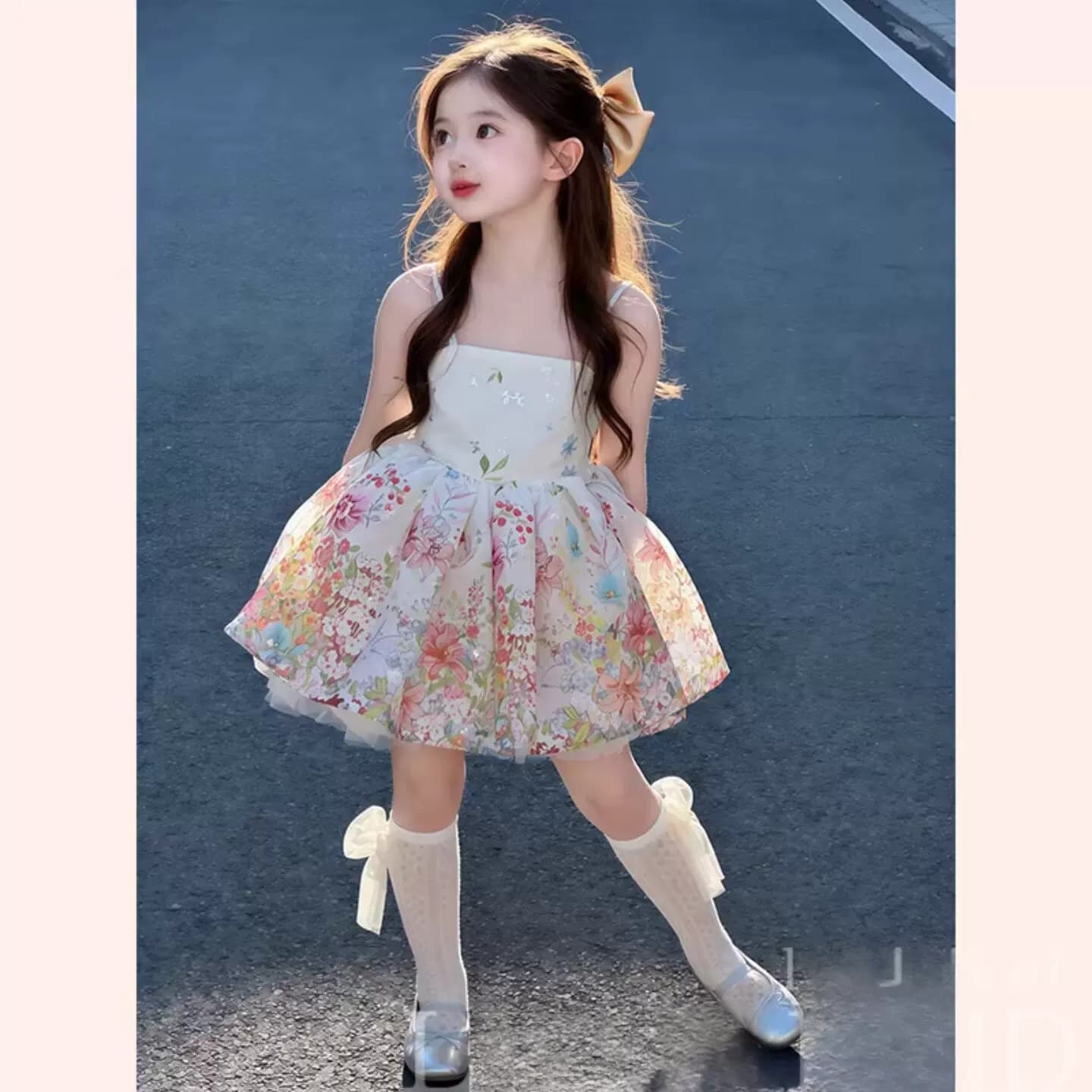 女童碎花吊带连衣裙2026新款夏季女宝蓬蓬礼服裙蝴蝶生日公主裙子 - 缩略图4