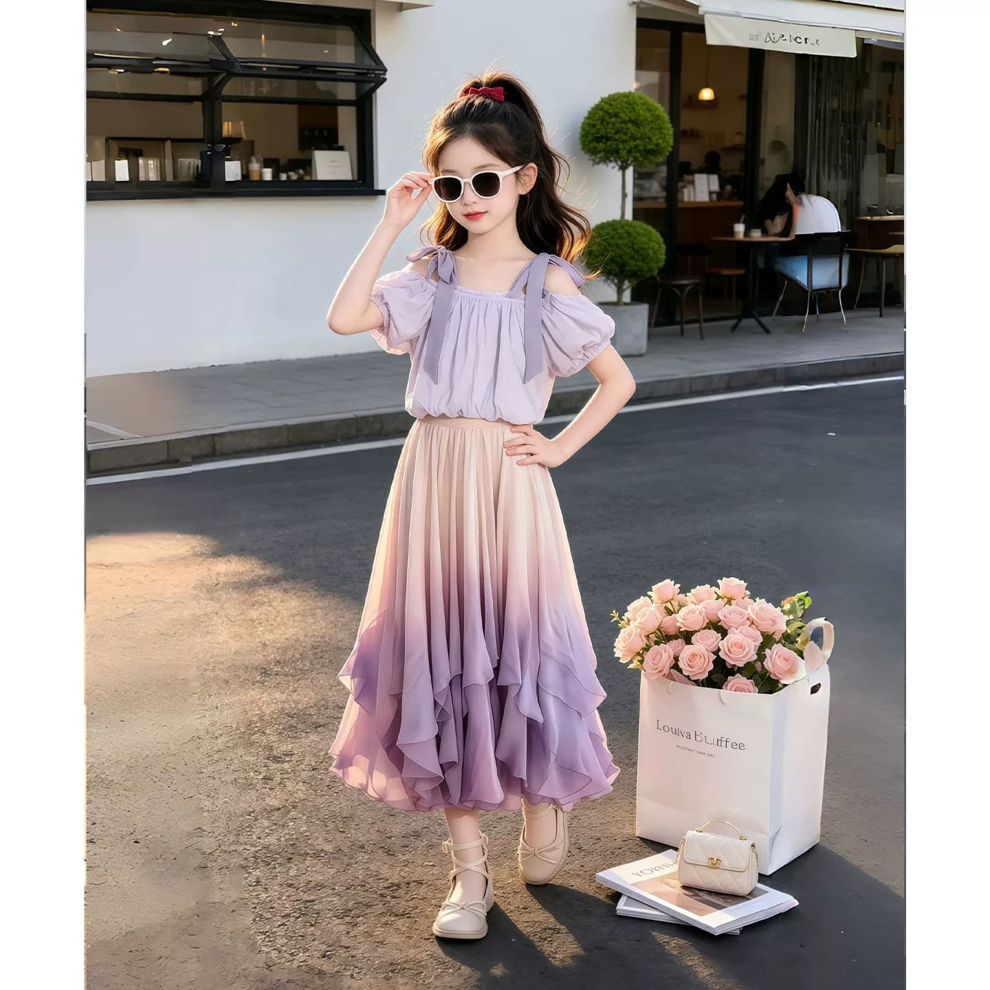 女童连衣裙套装夏季2026新款儿童洋气吊带上衣夏装女孩裙子两件套 - 缩略图3