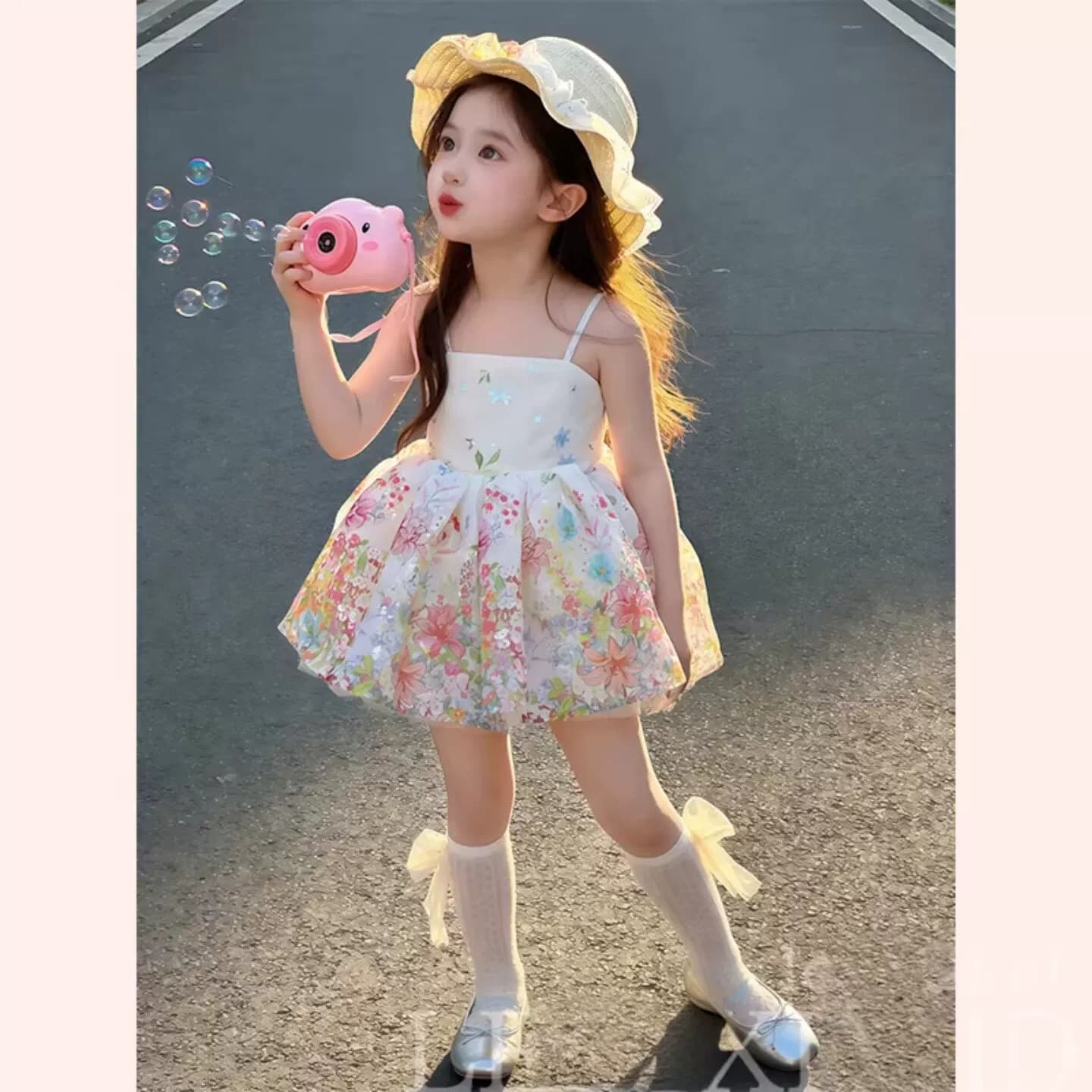 女童碎花吊带连衣裙2026新款夏季女宝蓬蓬礼服裙蝴蝶生日公主裙子 - 缩略图3
