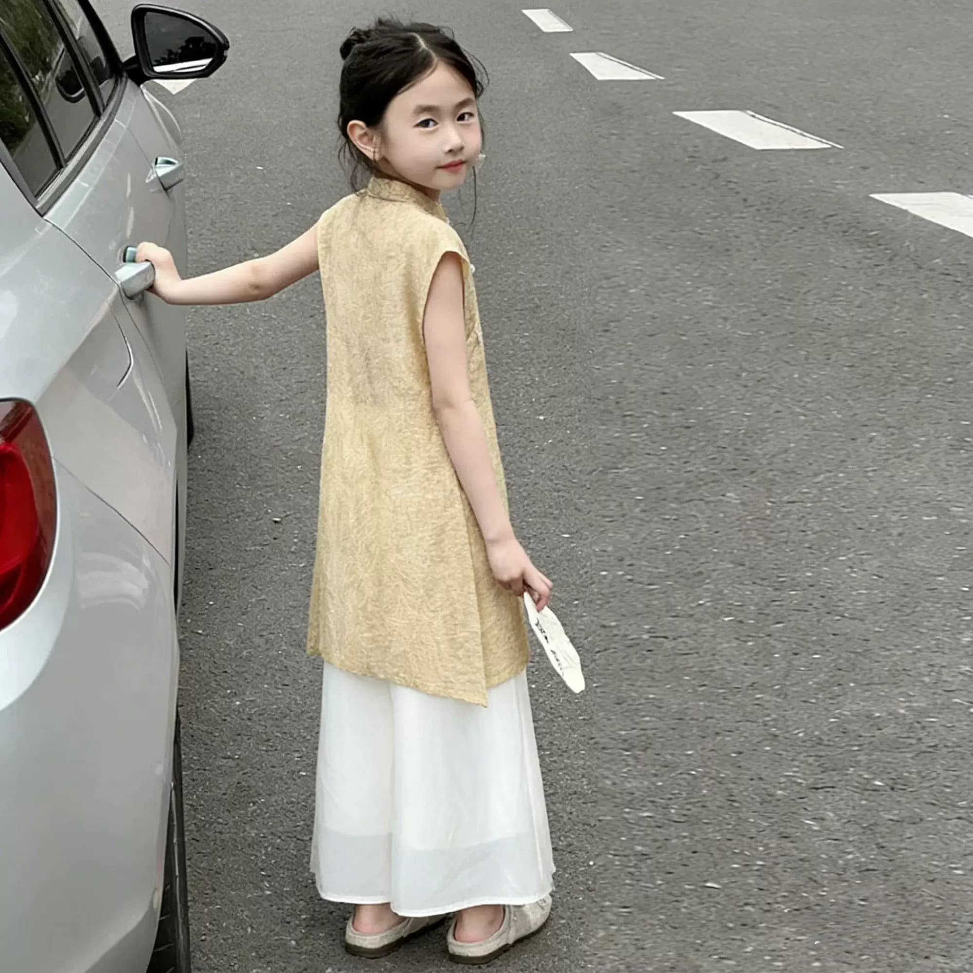 女童新中式汉服旗袍裙夏季2026新款中大童儿童女孩国风无袖连衣裙 - 缩略图2
