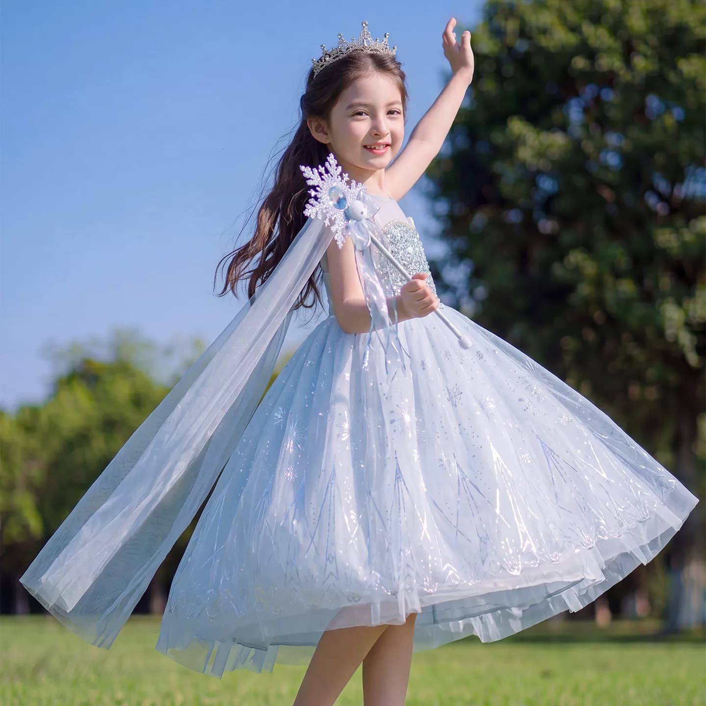 艾莎公主裙女童夏季2026新款儿童连衣裙冰雪艾莎女孩爱莎生日裙子 - 缩略图3
