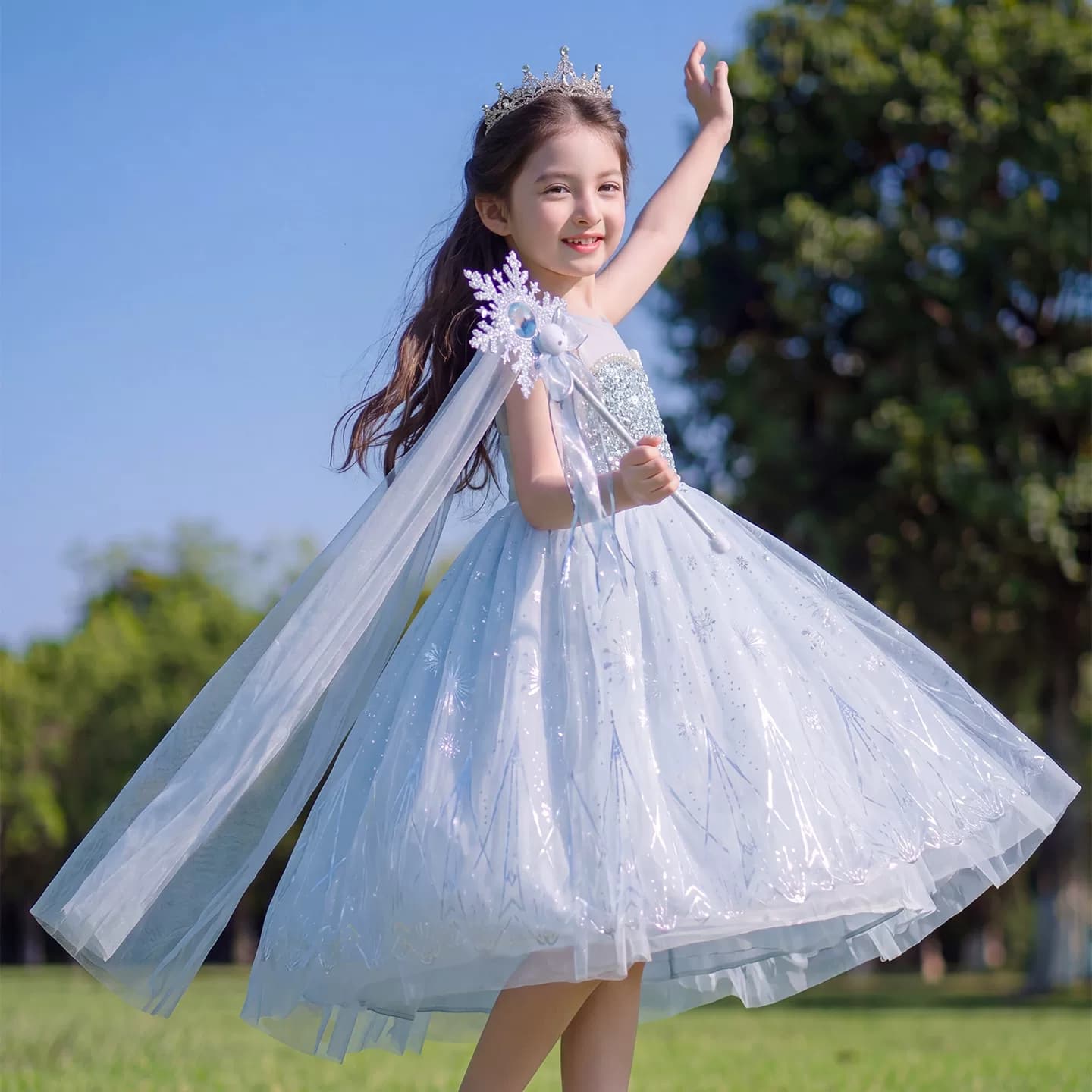 艾莎公主裙女童夏季2026新款儿童连衣裙冰雪艾莎女孩爱莎生日裙子 - 缩略图4