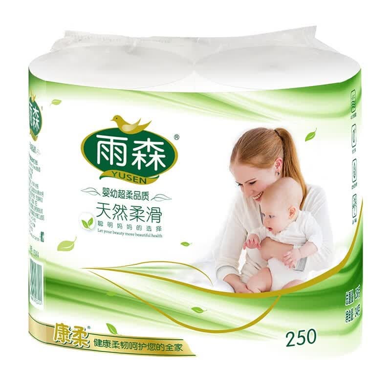 雨森（YUSEN）天然柔滑妇婴卷纸卫生纸无芯纸巾厕所纸巾手纸6层木浆纸中长卷 6层 125g*2卷 【250g*1提】毛重