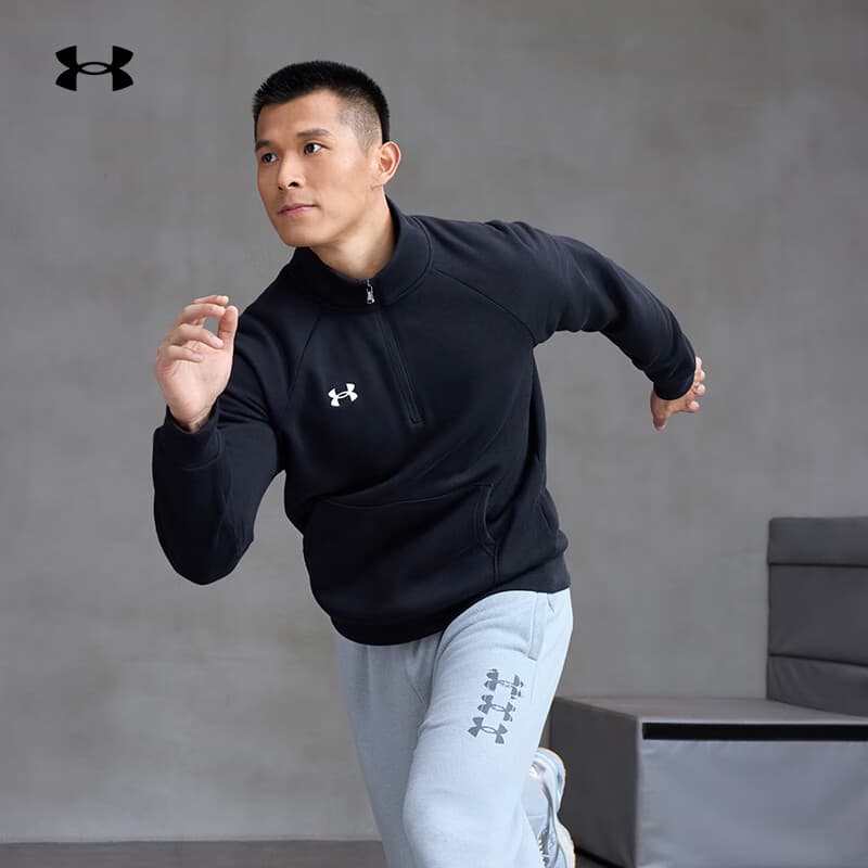 安德玛（Under Armour）UA秋冬Rival男子1/4拉链抓绒保暖长袖运动休闲卫衣1386016 黑色001 L