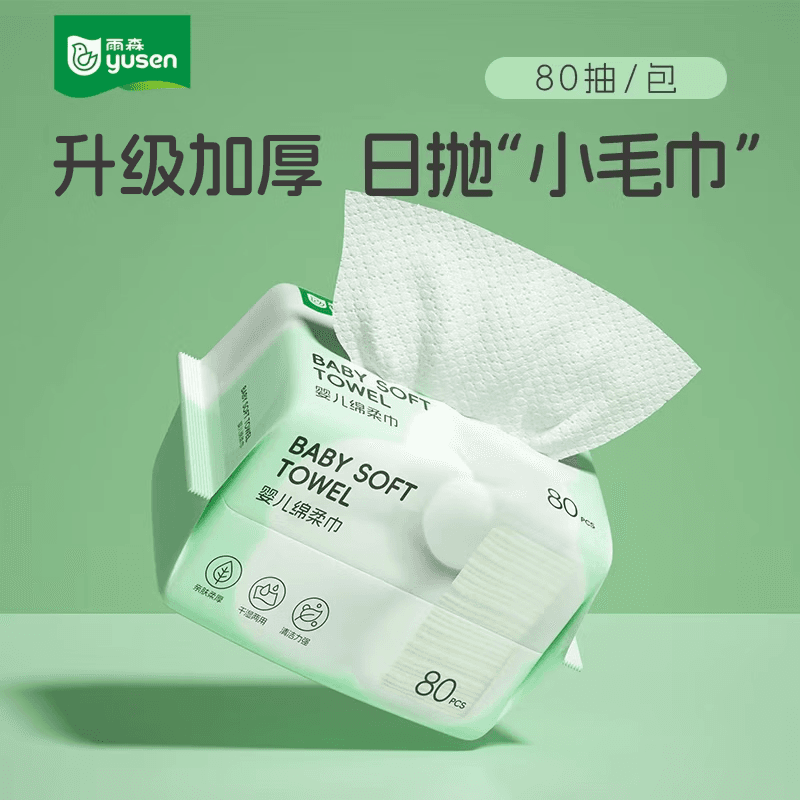 雨森（YUSEN）啵啵熊洗脸巾80抽/包干湿两用一次性清洁干巾洁面巾 4包