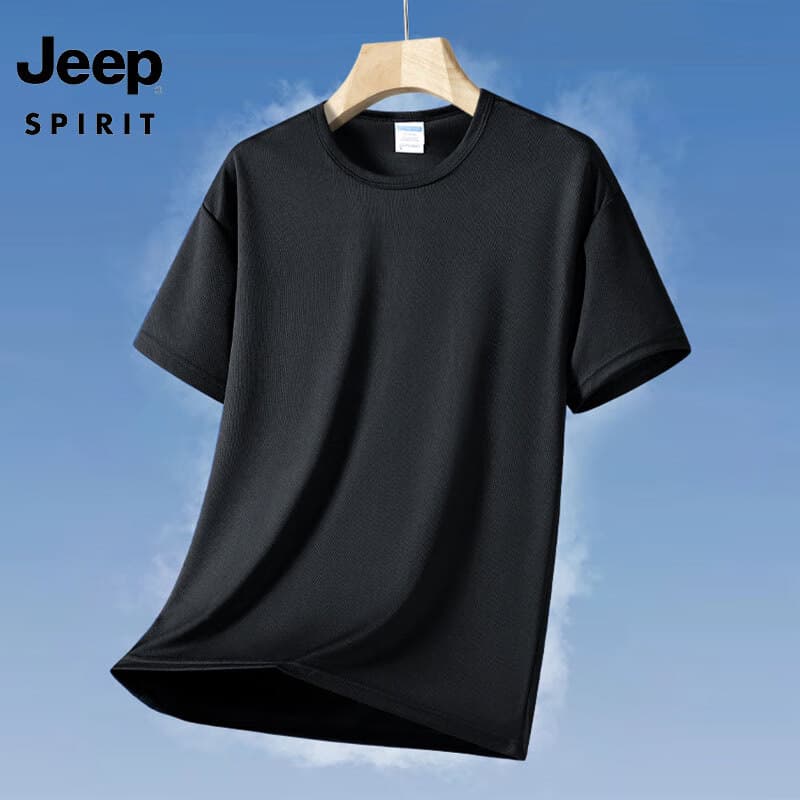 JEEP SPIRIT吉普 速干T恤男夏季透气运动T恤男时尚百搭简约男装上衣 HK918 黑色 XL