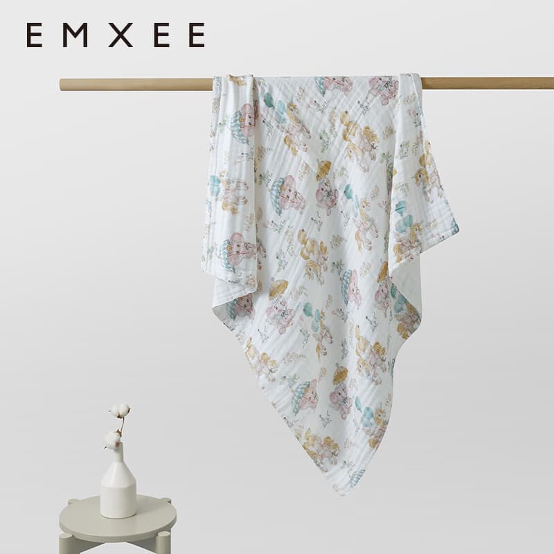 嫚熙（EMXEE）婴儿纱布浴巾纯棉吸水洗澡包裹包巾 【6层】梦幻乐园110cm