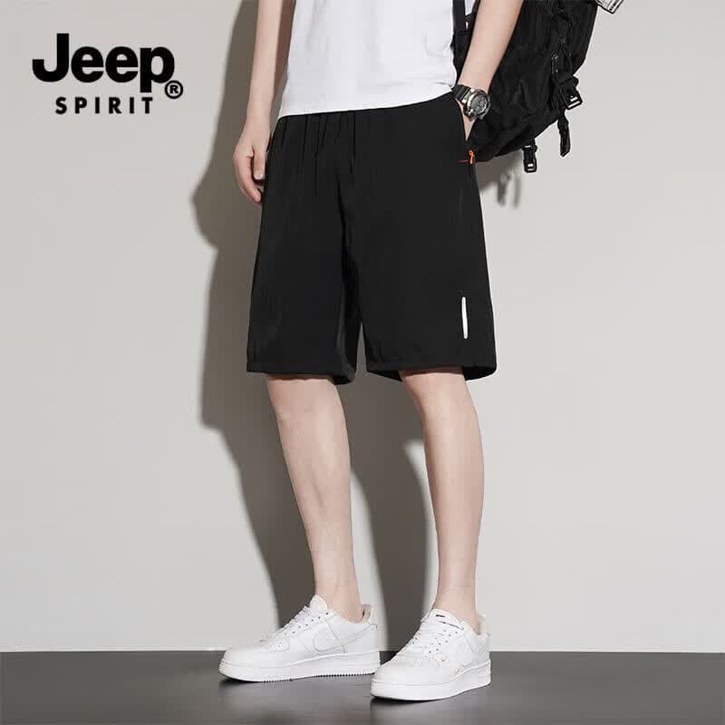 JEEP SPIRIT吉普休闲短裤男夏季冰丝五分裤子速干透气沙滩运动中裤 黑色 3XL （建议135-150斤）