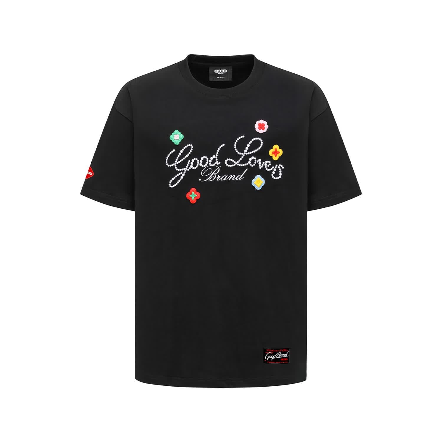 GBGOODBRAND 2025SS GOODLOVES立体刺绣标语轻奢时尚高级感短袖T恤 黑色 * L